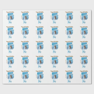Papier Cadeau Aqua bleu brun heureux nom de la photo 16e anniver