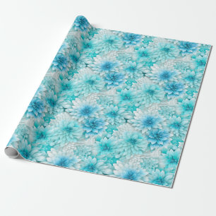 Papier Cadeau Aqua Blooms : Fleurs de mariage aquarelle en bleu