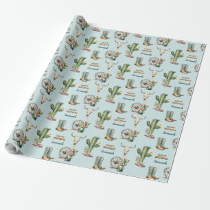 Papier Cadeau Aqua Blue Coral Cactus personnalisé Joyeux anniver