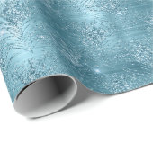 Papier Cadeau Aqua Blue Glam Parties scintillant Peacock Plumes (Coin rond)