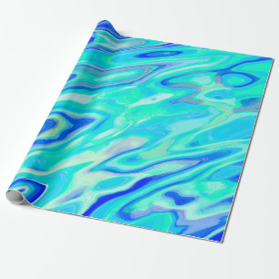 Papier Cadeau Aqua Blue Marble Texture Abstrait Motif liquide