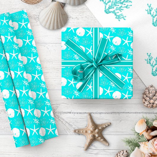 Papier Cadeau Aqua Blue Starfish Noël côtier