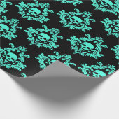 Papier Cadeau aqua brillant Masque crâne sur papier à envelopper (Coin)