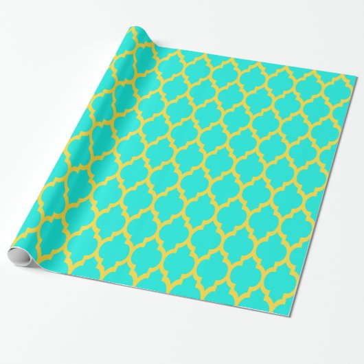Papier Cadeau Aqua Clair Éclair Ananas Jaune Marocain #4 (Déroulé)