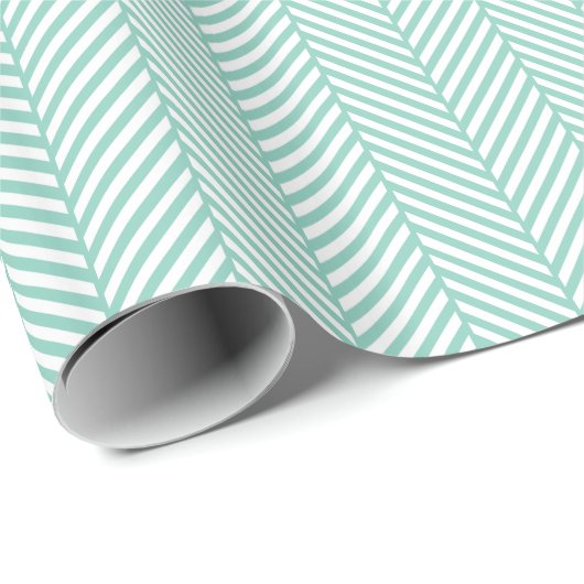 Papier Cadeau Aqua et Herringbone blanc (Coin rond)
