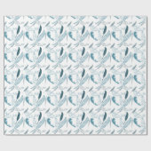 Papier Cadeau Aqua et plumes blanches (Plat)