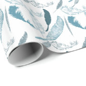 Papier Cadeau Aqua et plumes blanches (Coin rond)