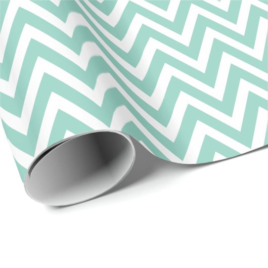 Papier Cadeau Aqua et White Chevron (Coin rond)