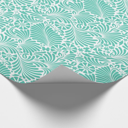 Papier Cadeau Aqua Floral Tropical Moderne Damassé (Coin)