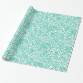 Papier Cadeau Aqua Floral Tropical Moderne Damassé (Déroulé)