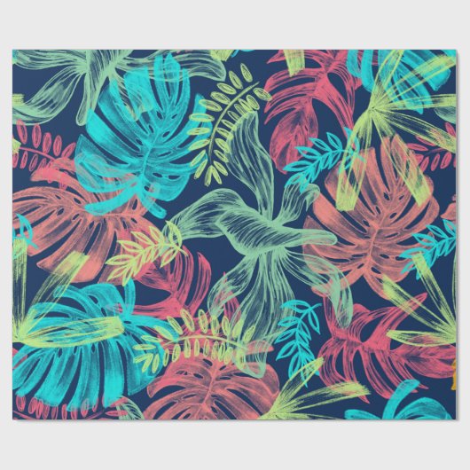 Papier Cadeau Aqua jaune vert vert vert vert vert néon Feuilles (Plat)