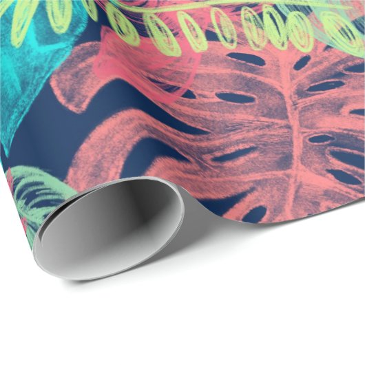 Papier Cadeau Aqua jaune vert vert vert vert vert néon Feuilles (Coin rond)