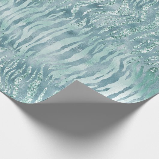 Papier Cadeau Aqua Mint Zebra Print Confetti Parties scintillant (Coin)
