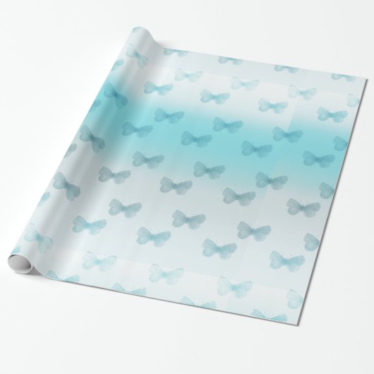 Papier Cadeau Aqua Ombre Papillons Anniversaire (Déroulé)