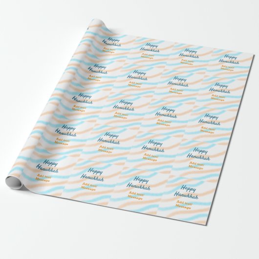 Papier Cadeau Aqua orange happy Hanoukka ajouter un nom message (Déroulé)