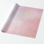 Papier Cadeau Aqua Pastel Ombre Silver Pink Quatrefoil (Déroulé)