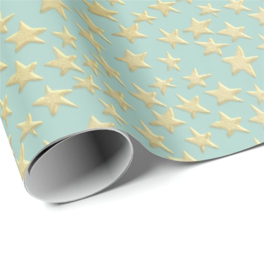 Papier Cadeau Aqua & Teal Christmas Wrapping Paper with Gold Acc (Coin rond)