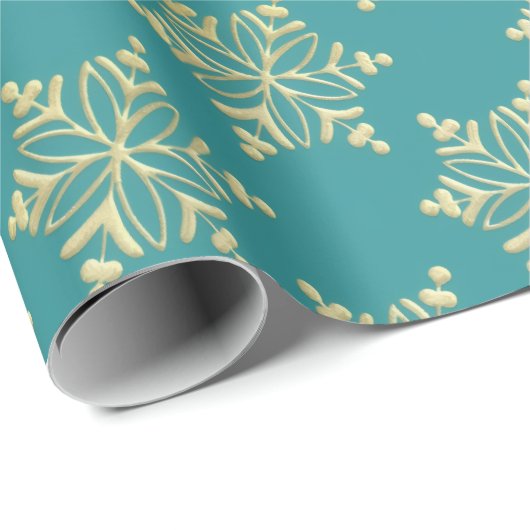 Papier Cadeau Aqua & Teal Xmas Wrapping Paper with Gold Accents (Coin rond)