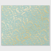 Papier Cadeau Aqua & Teal Xmas Wrapping Paper with Gold Accents (Plat)