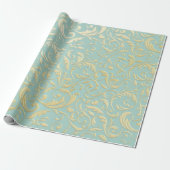 Papier Cadeau Aqua & Teal Xmas Wrapping Paper with Gold Accents (Déroulé)