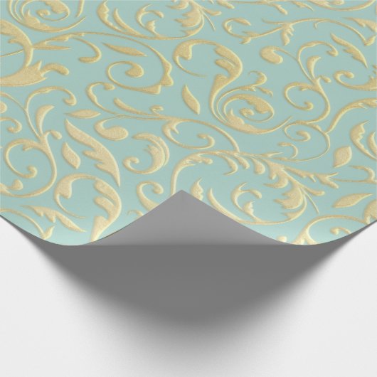 Papier Cadeau Aqua & Teal Xmas Wrapping Paper with Gold Accents (Coin)