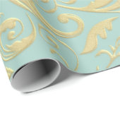 Papier Cadeau Aqua & Teal Xmas Wrapping Paper with Gold Accents (Coin rond)