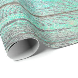 Papier Cadeau Aqua Tiffany Ocean Grungy Silver Grey Wood Russe