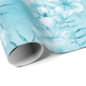 Papier Cadeau Aqua tropical Orchidées blanches Hibiscus Floral (Coin rond)