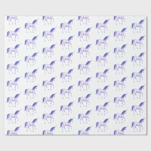 Papier Cadeau Aqua violet blanc licorne (Plat)