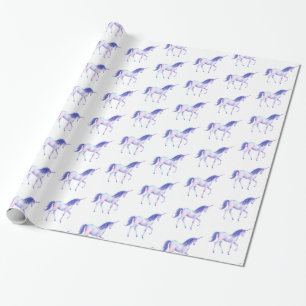 Papier Cadeau Aqua violet blanc licorne
