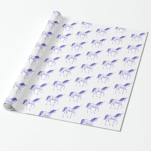 Papier Cadeau Aqua violet blanc licorne (Déroulé)