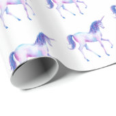 Papier Cadeau Aqua violet blanc licorne (Coin rond)