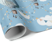 Papier Cadeau Aquarelle à air chaud bleu // (Coin rond)