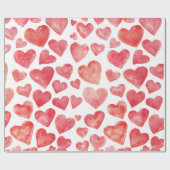 Papier Cadeau Aquarelle à main mignonne Coeurs rouges (Plat)
