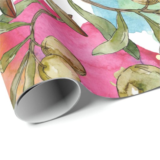 Papier Cadeau Aquarelle Abstraite Branches d'olive verte (Coin rond)
