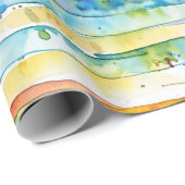 Papier Cadeau Aquarelle Abstraite rayures Anniversaire (Coin rond)