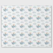 Papier Cadeau Aquarelle adorable Ours en peluche Avion (Plat)