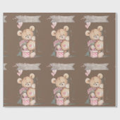 Papier Cadeau Aquarelle adorable Ours en peluche Bienvenue bébé (Plat)