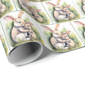 Papier Cadeau Aquarelle Amour lapin de Pâques (Coin rond)