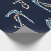 Papier Cadeau Aquarelle Ancres Bleu marine (Coin)