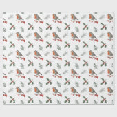 Papier Cadeau Aquarelle Anglais Robin Noël Cadeau de Noël (Plat)