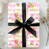Papier Cadeau Aquarelle Anglais Rose Rose Blancs