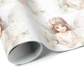 Papier Cadeau Aquarelle Anniversaire fille ange (Coin rond)