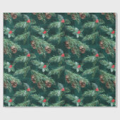 Papier Cadeau Aquarelle Arbre de Noël avec cônes (Plat)