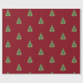 Papier Cadeau Aquarelle Arbre de Noël, Fête Rouge (Plat)