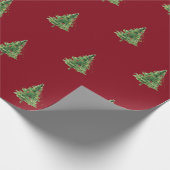 Papier Cadeau Aquarelle Arbre de Noël, Fête Rouge (Coin)