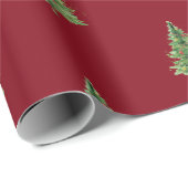 Papier Cadeau Aquarelle Arbre de Noël, Fête Rouge (Coin rond)