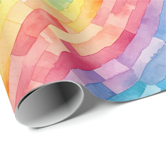 Papier Cadeau Aquarelle arc-en-ciel Abstraite (Coin rond)