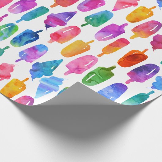 Papier Cadeau Aquarelle arc-en-ciel Crème glacée cône Popsicles (Coin)