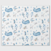 Papier Cadeau Aquarelle Arctic Animaux Hiver Thème Anniversaire (Plat)